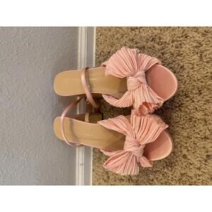 Never Worn Pink High Heel Sandals with Large Bow Detail